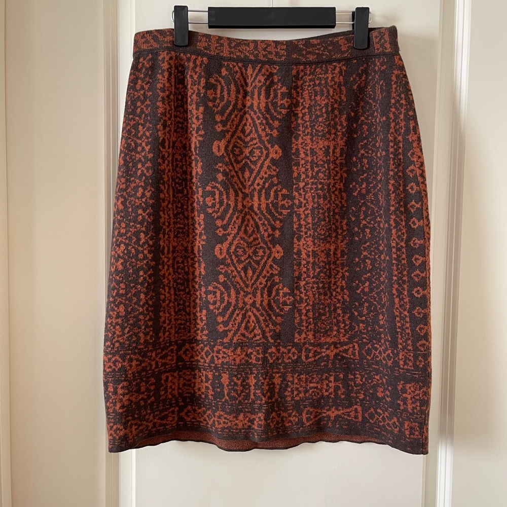 Peruvian Connection Pima Cotton Knit Sweater Pencil Skirt Geometric Print L